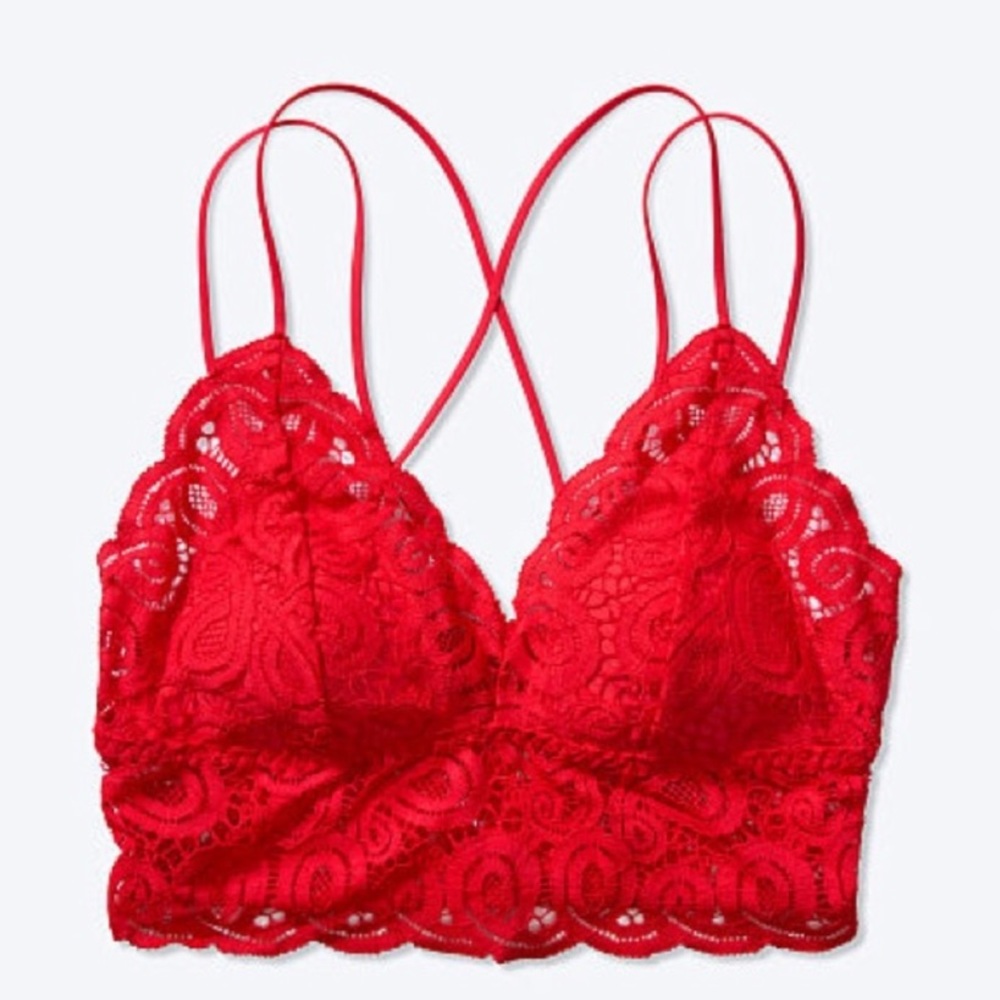 Victoria Secret Pink Red Crochet Lace Bralette